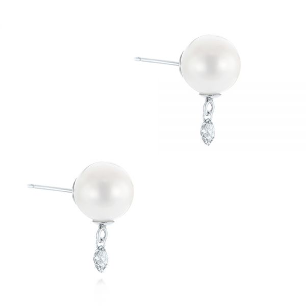 14k White Gold Pearl And Diamond Earrings - Front View -  101508
