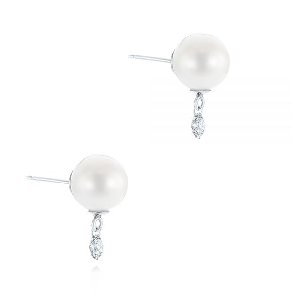 18k White Gold 18k White Gold Pearl And Diamond Earrings - Front View -  101508