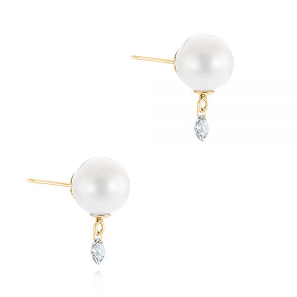 14k Yellow Gold 14k Yellow Gold Pearl And Diamond Earrings - Front View -  101508