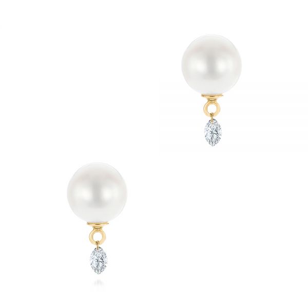 14k Yellow Gold 14k Yellow Gold Pearl And Diamond Earrings - Three-Quarter View -  101508