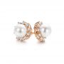 18k Rose Gold 18k Rose Gold Pearl And Diamond Halo Stud Earrings - Front View -  106958 - Thumbnail
