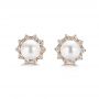 14k Rose Gold 14k Rose Gold Pearl And Diamond Halo Stud Earrings - Three-Quarter View -  106958 - Thumbnail