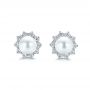  Platinum Platinum Pearl And Diamond Halo Stud Earrings - Three-Quarter View -  106958 - Thumbnail