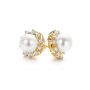 14k Yellow Gold 14k Yellow Gold Pearl And Diamond Halo Stud Earrings - Front View -  106958 - Thumbnail