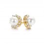 18k Yellow Gold 18k Yellow Gold Pearl And Diamond Halo Stud Earrings - Front View -  106958 - Thumbnail