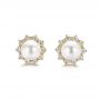 14k Yellow Gold 14k Yellow Gold Pearl And Diamond Halo Stud Earrings - Three-Quarter View -  106958 - Thumbnail