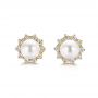 18k Yellow Gold 18k Yellow Gold Pearl And Diamond Halo Stud Earrings - Three-Quarter View -  106958 - Thumbnail