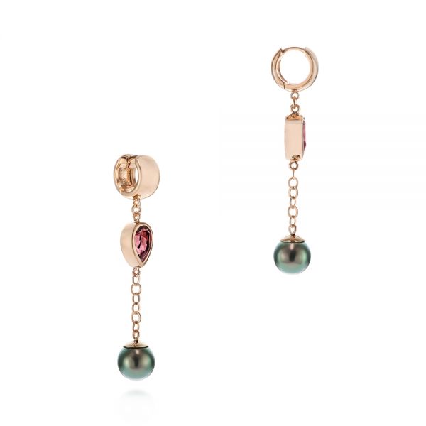 18k Rose Gold 18k Rose Gold Pearl And Garnet Drop Earrings - Front View -  105851