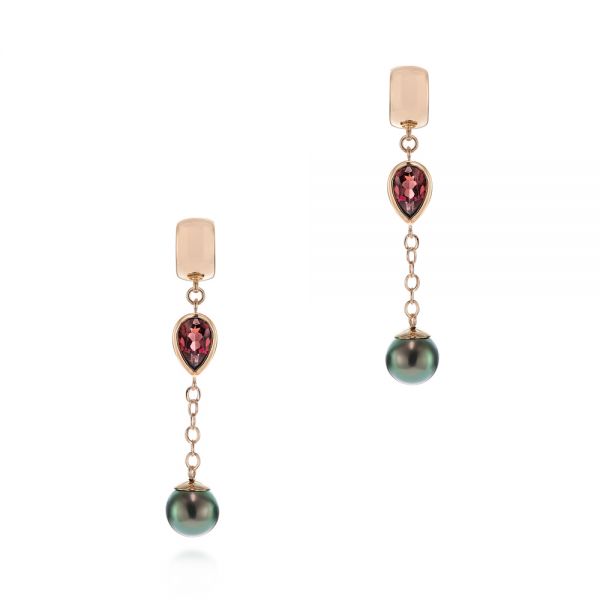 18k Rose Gold 18k Rose Gold Pearl And Garnet Drop Earrings - Three-Quarter View -  105851