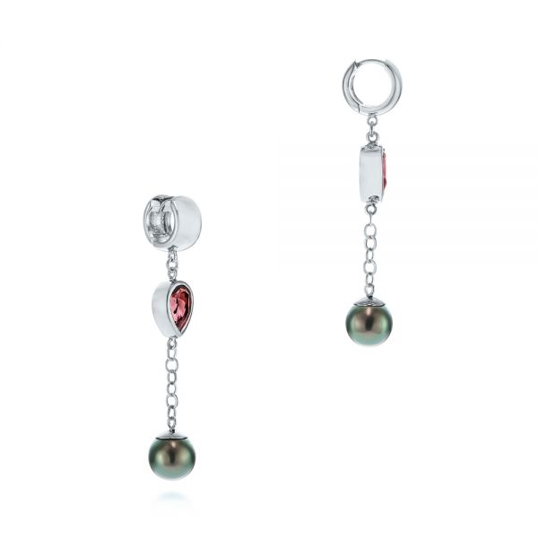 18k White Gold 18k White Gold Pearl And Garnet Drop Earrings - Front View -  105851