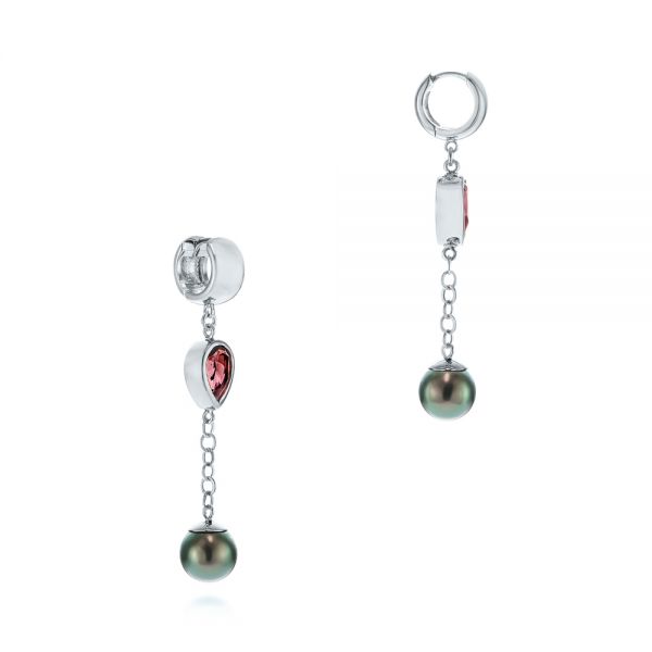 14k White Gold 14k White Gold Pearl And Garnet Drop Earrings - Front View - 105851