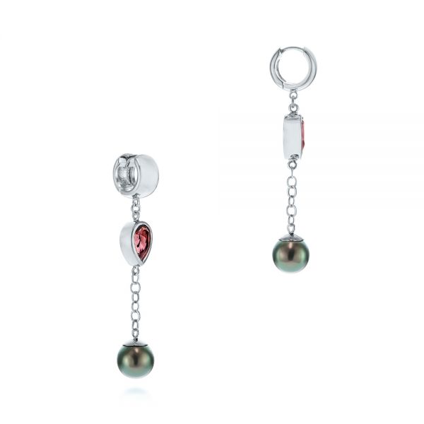  Platinum Platinum Pearl And Garnet Drop Earrings - Front View -  105851