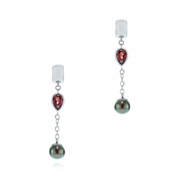  Platinum Platinum Pearl And Garnet Drop Earrings - Three-Quarter View -  105851