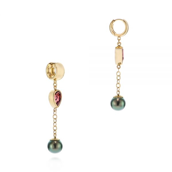 18k Yellow Gold Pearl And Garnet Drop Earrings - Front View -  105851