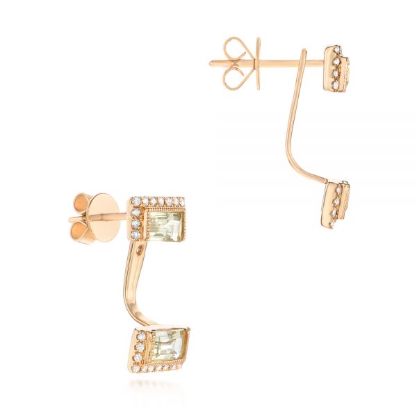 18k Rose Gold 18k Rose Gold Peek-a-boo Stud Earrings With Diamonds And Green Amethyst - Front View - 103697