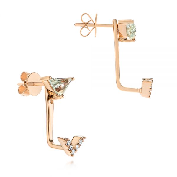 14k Rose Gold 14k Rose Gold Peek-a-boo Stud Earrings With Diamonds And Green Amethyst - Front View -  104358