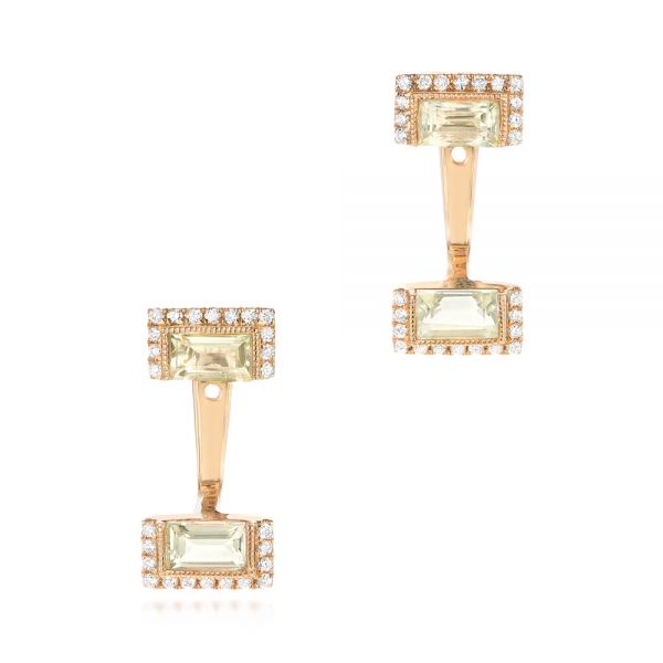 18k Rose Gold 18k Rose Gold Peek-a-boo Stud Earrings With Diamonds And Green Amethyst - Three-Quarter View -  103697