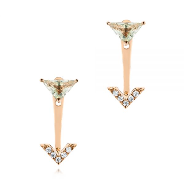 14k Rose Gold 14k Rose Gold Peek-a-boo Stud Earrings With Diamonds And Green Amethyst - Three-Quarter View -  104358