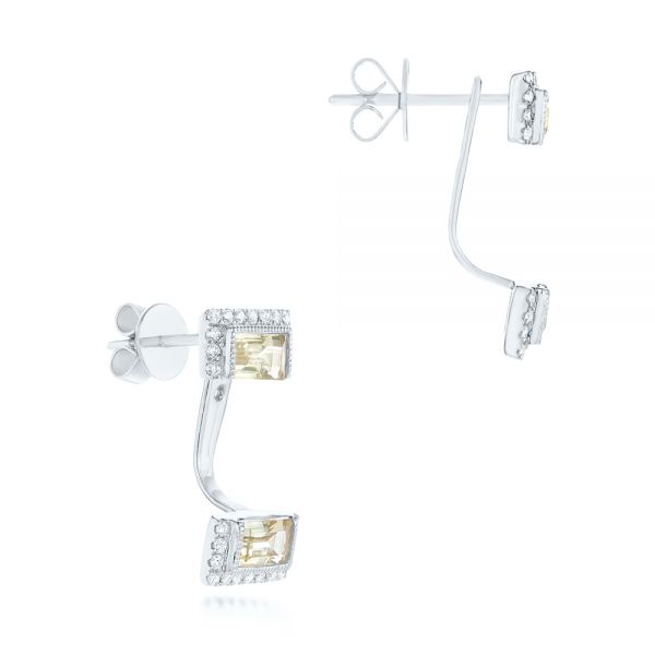 14k White Gold 14k White Gold Peek-a-boo Stud Earrings With Diamonds And Green Amethyst - Front View -  103697
