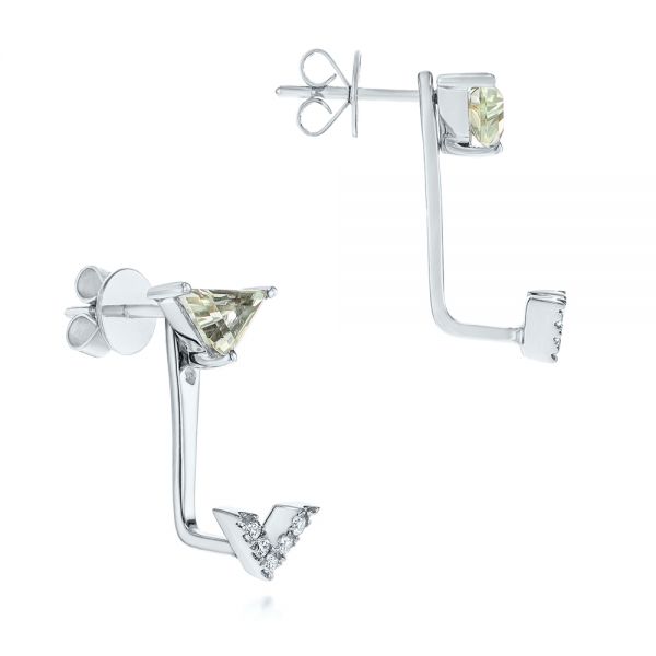  Platinum Platinum Peek-a-boo Stud Earrings With Diamonds And Green Amethyst - Front View -  104358
