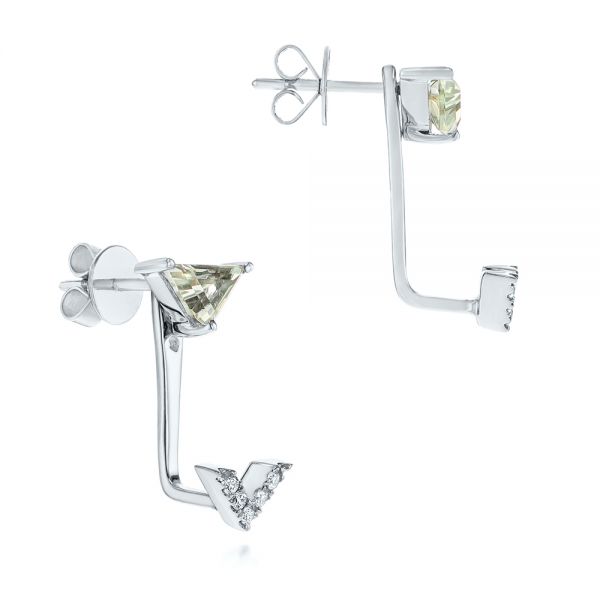 14k White Gold Peek-a-boo Stud Earrings With Diamonds And Green