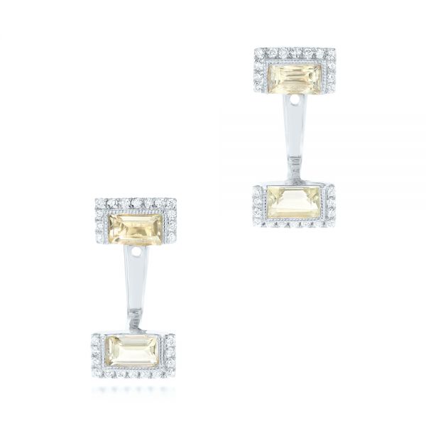18k White Gold 18k White Gold Peek-a-boo Stud Earrings With Diamonds And Green Amethyst - Three-Quarter View -  103697