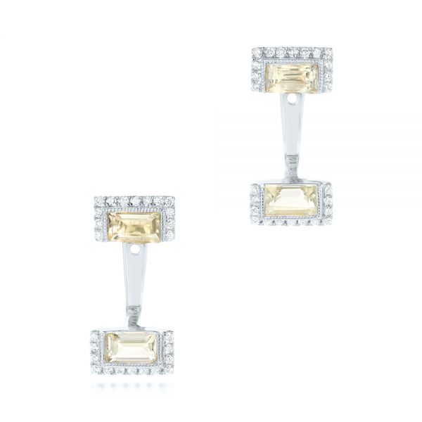  Platinum Platinum Peek-a-boo Stud Earrings With Diamonds And Green Amethyst - Three-Quarter View -  103697