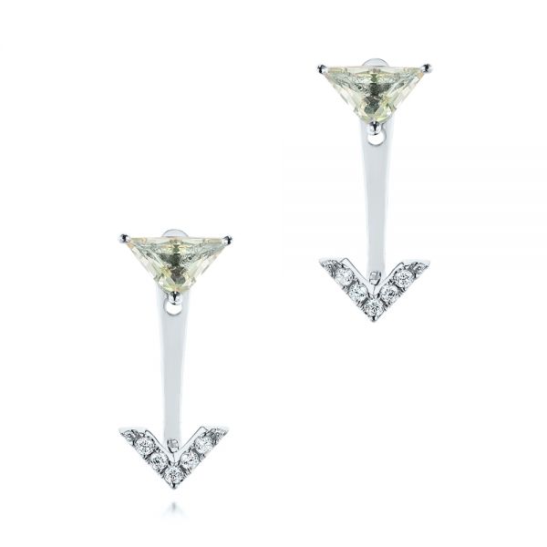 14k White Gold 14k White Gold Peek-a-boo Stud Earrings With Diamonds And Green Amethyst - Three-Quarter View -  104358