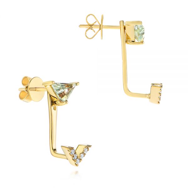 18k Yellow Gold 18k Yellow Gold Peek-a-boo Stud Earrings With Diamonds And Green Amethyst - Front View -  104358