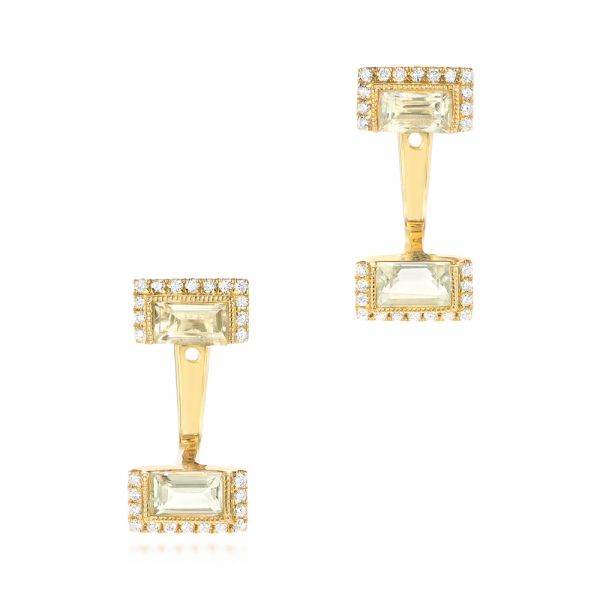 18k Yellow Gold 18k Yellow Gold Peek-a-boo Stud Earrings With Diamonds And Green Amethyst - Three-Quarter View -  103697
