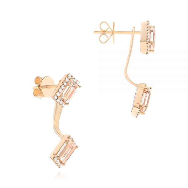 14k Rose Gold Peek-a-boo Stud Earrings With Diamonds And Morganite - Front View -  103696