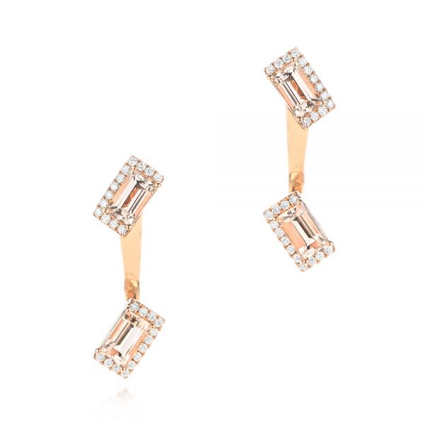 18k Rose Gold 18k Rose Gold Peek-a-boo Stud Earrings With Diamonds And Morganite - Three-Quarter View -  103696