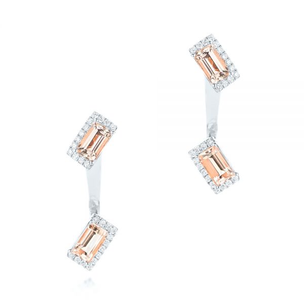 18k White Gold 18k White Gold Peek-a-boo Stud Earrings With Diamonds And Morganite - Three-Quarter View -  103696