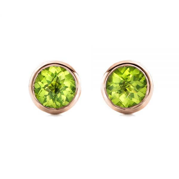 14k Rose Gold 14k Rose Gold Peridot Bezel Set Stud Earrings - Three-Quarter View -  101029