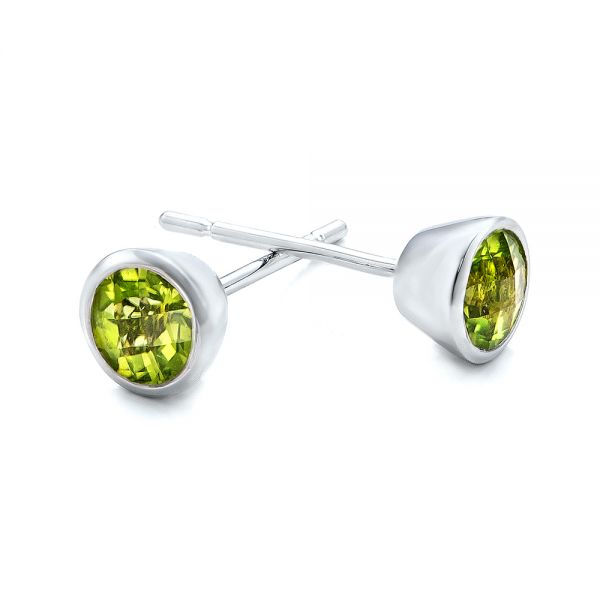 18k White Gold 18k White Gold Peridot Bezel Set Stud Earrings - Front View -  101029