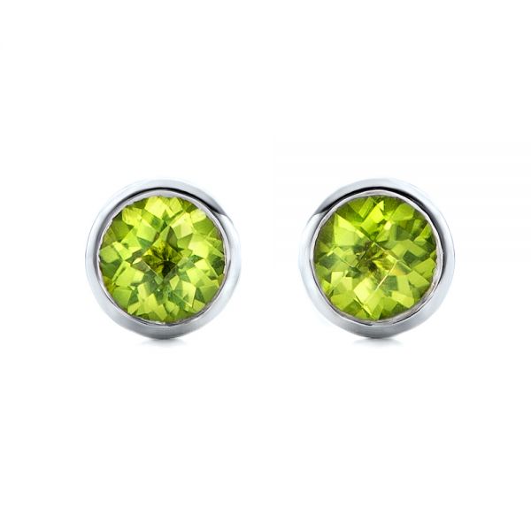 18k White Gold 18k White Gold Peridot Bezel Set Stud Earrings - Three-Quarter View -  101029