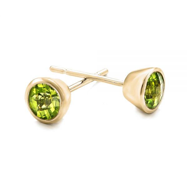 18k Yellow Gold 18k Yellow Gold Peridot Bezel Set Stud Earrings - Front View -  101029