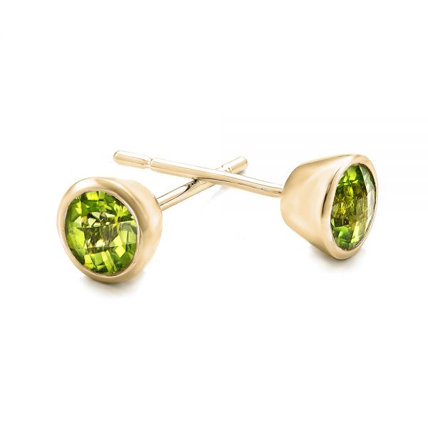 18k Yellow Gold 18k Yellow Gold Peridot Bezel Set Stud Earrings - Front View - 101029