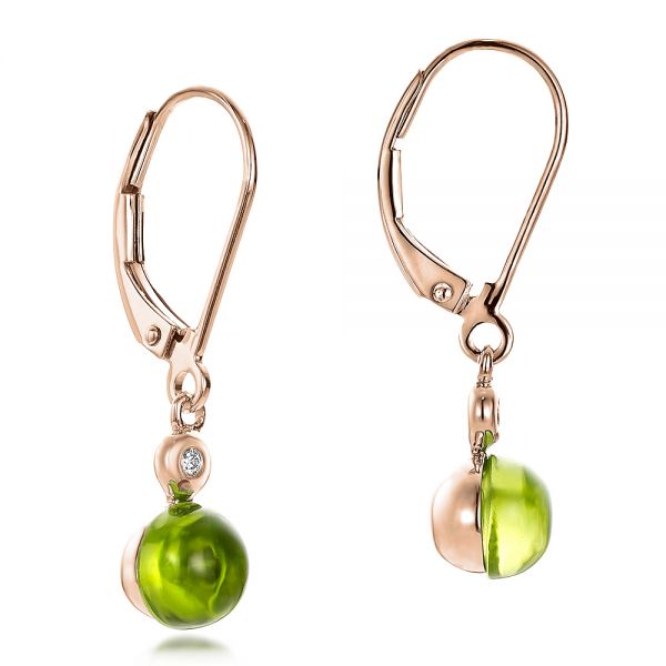 14k Rose Gold 14k Rose Gold Peridot Cabochon And Diamond Earrings - Front View -  100448