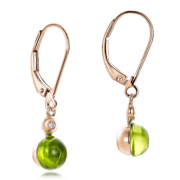 18k Rose Gold 18k Rose Gold Peridot Cabochon And Diamond Earrings - Front View - 100448