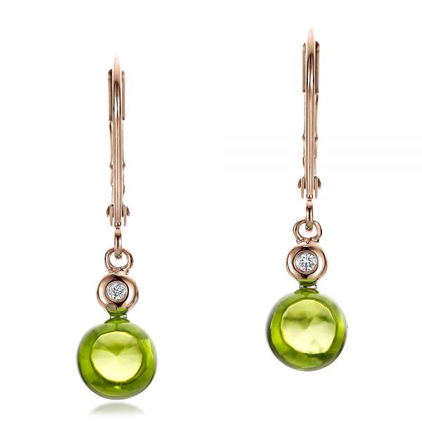 18k Rose Gold 18k Rose Gold Peridot Cabochon And Diamond Earrings - Three-Quarter View -  100448