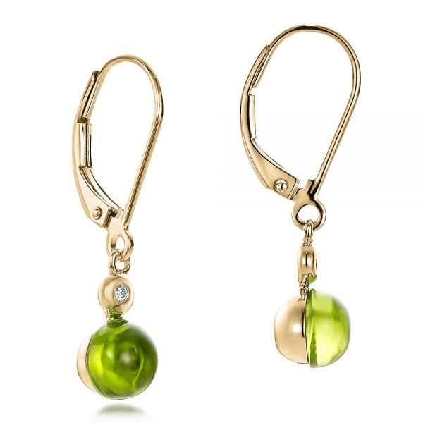 18k Yellow Gold 18k Yellow Gold Peridot Cabochon And Diamond Earrings - Front View - 100448