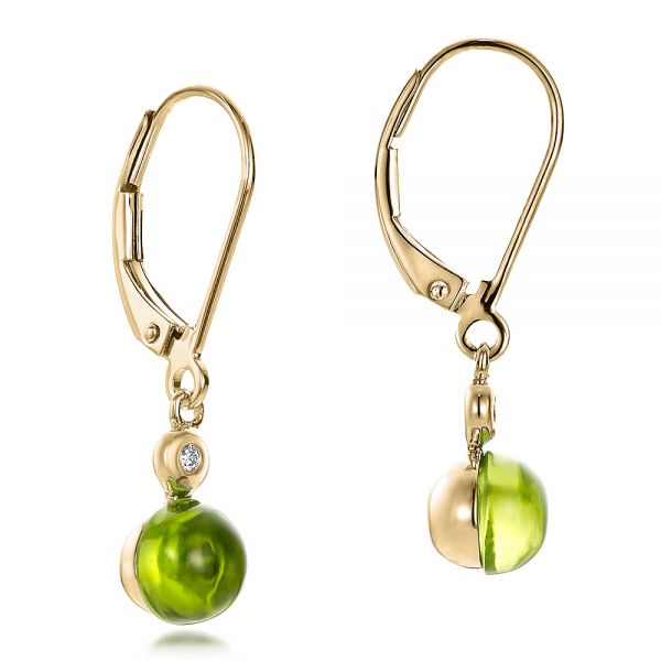 18k Yellow Gold 18k Yellow Gold Peridot Cabochon And Diamond Earrings - Front View -  100448