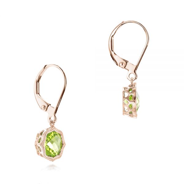 14k Rose Gold 14k Rose Gold Peridot Leverback Earrings - Front View - 102544