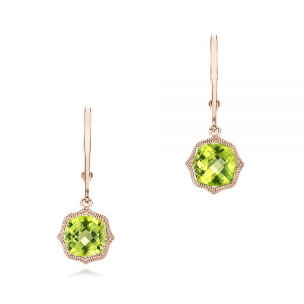 14k Rose Gold 14k Rose Gold Peridot Leverback Earrings - Three-Quarter View - 102544