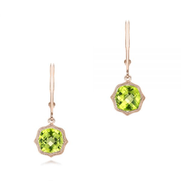 18k Rose Gold 18k Rose Gold Peridot Leverback Earrings - Three-Quarter View -  102544