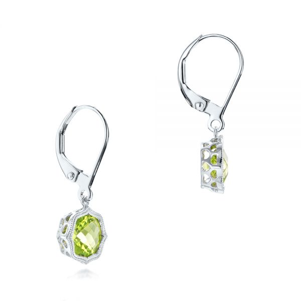 18k White Gold 18k White Gold Peridot Leverback Earrings - Front View -  102544