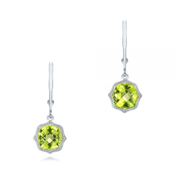 14k White Gold Peridot Leverback Earrings - Three-Quarter View -  102544