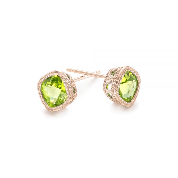 18k Rose Gold 18k Rose Gold Peridot Stud Earrings - Front View -  102720