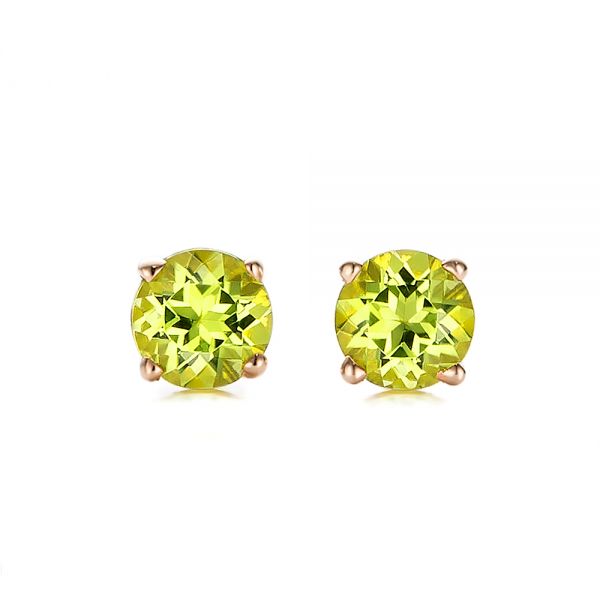 18k Rose Gold 18k Rose Gold Peridot Stud Earrings - Three-Quarter View -  100934